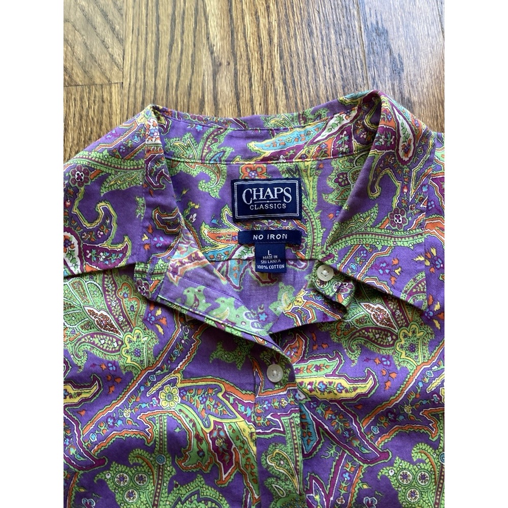 Chaps Ralph Lauren Shirt Mens Large Paisley Purple Floral Disco Long Sleeve